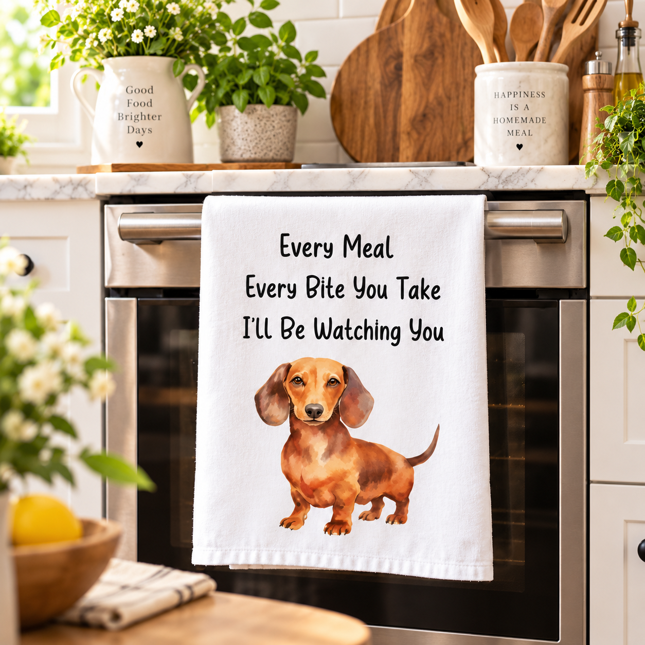 Funny Dachshund Tea Towel, Funny Dog Kitchen Cloth, Dachshund Lover Gift, Cute Wiener Dog Decor with Hilarious Quote, Animal Lover