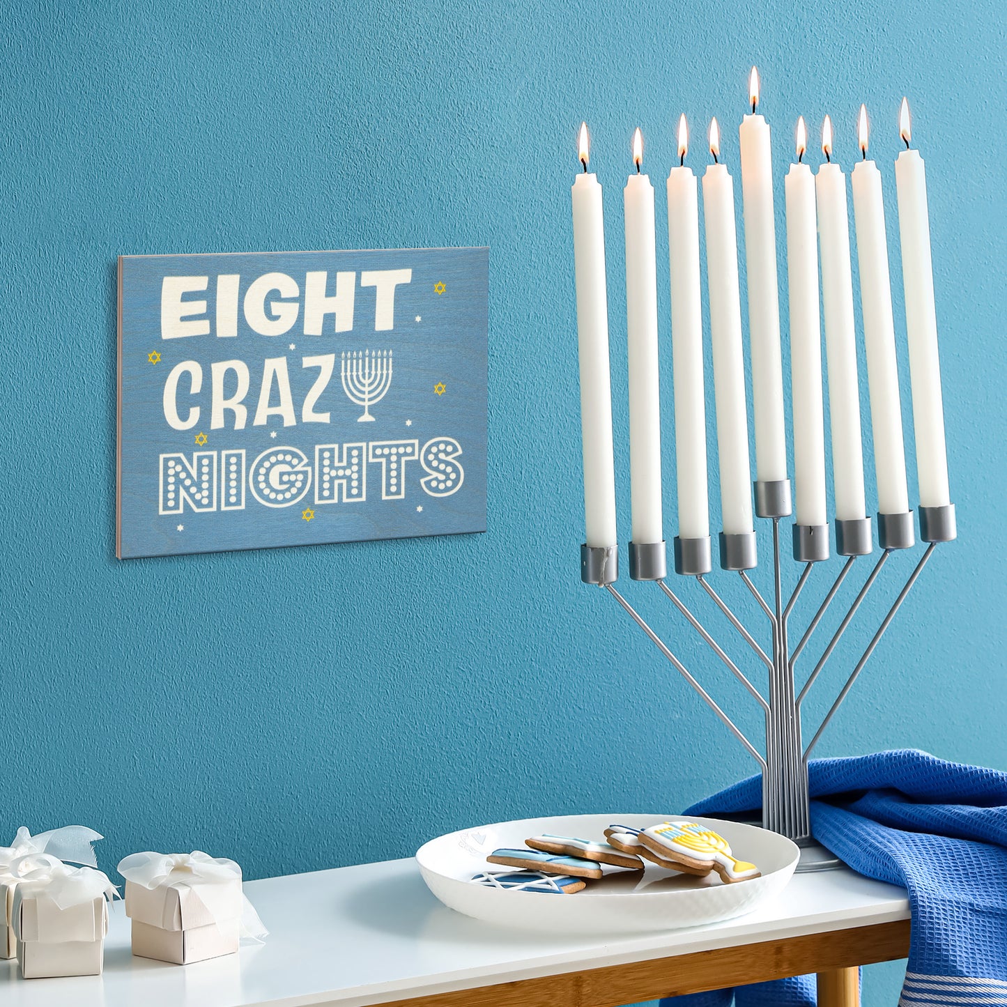 Hanukkah Decorations, Hanukkah Party Decorations, Chanukah Decorations, Hanukkah Gifts, 7.25x6 Inch Wood Sign, 8 Crazy Nights