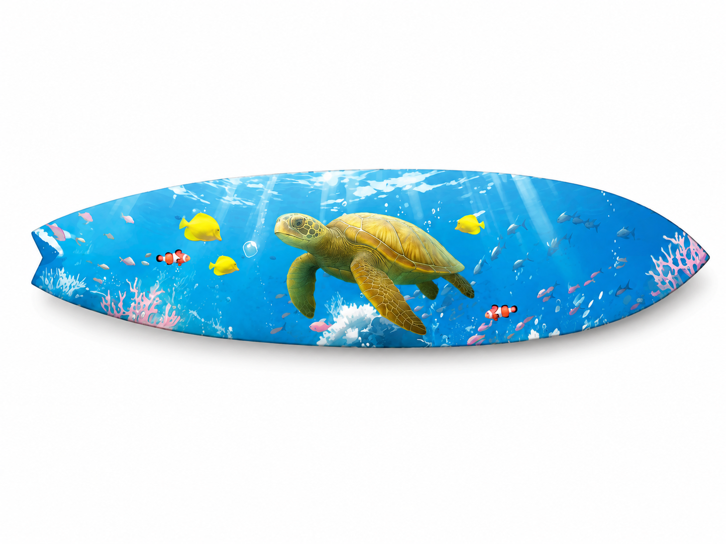 Sea Turtle Surfboard Wall Art, Horizontal Coastal PVC Decor, 1 FT to 5 FT
