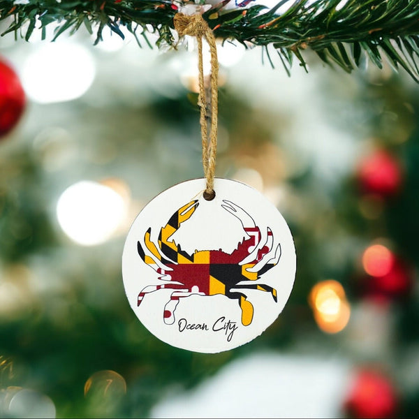 Ocean City MD Crab and Flag Christmas Ornament