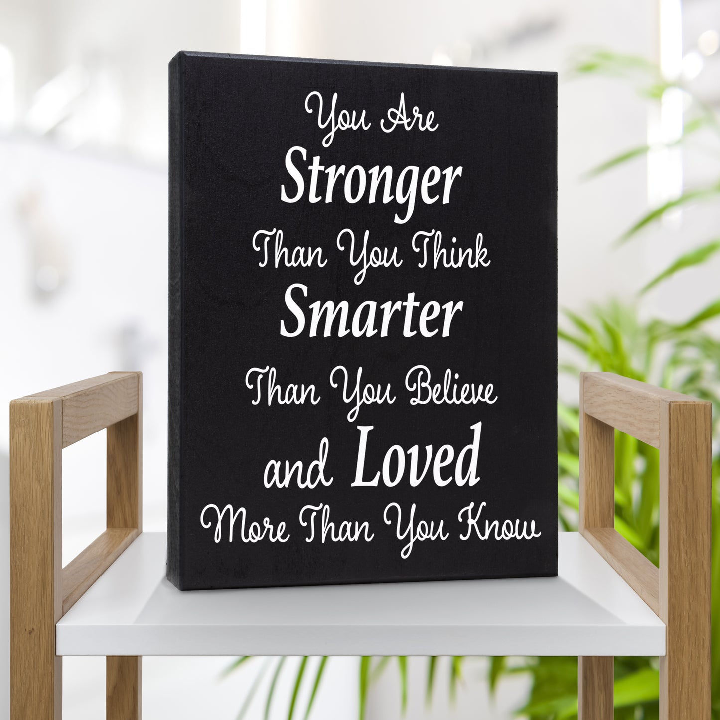 JennyGems You Are Stronger Than You Think Sign, Encouragement Gifts for Women, Inspirational Gifts Farmhouse Decor Signs, Best Friend Gifts, Desk Decor Positive Motivational Quotes
