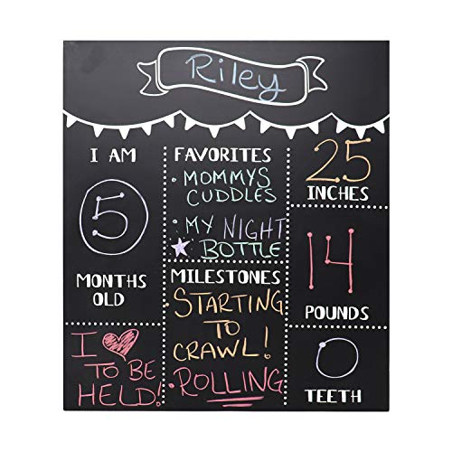 JennyGems Chalkboard Sign Baby Milestone Months For Use With Actual Dry Chalk Monthly Baby Photo Props - (Use Actual Dry Chalk. Do Not Use Chalk Markers) - For Babies and Infants