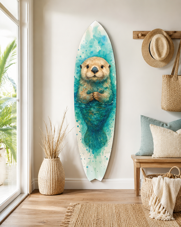 Sea Otter Surfboard Wall Art – Surfboard Sign for Kids or Adults, PVC Indoor Outdoor