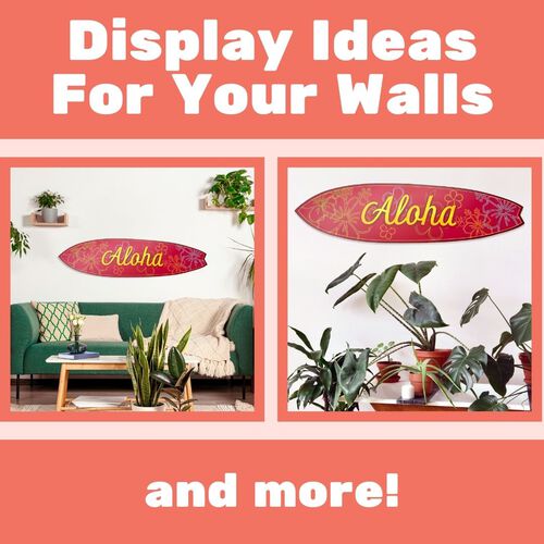 Outdoor Surfboard Wall Art Aloha, Bold Fuchsia Color, Hawaiian Decor, Weather Resistant PVC, Indoor Outdoor, 4 Foot