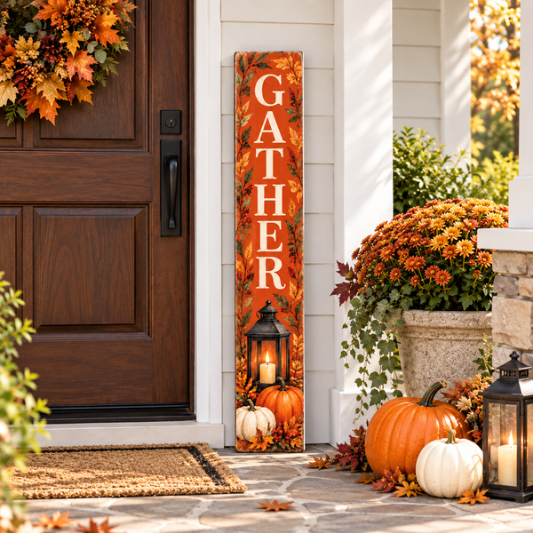 Gather Autumn Lantern Porch Board and Leaner Sign