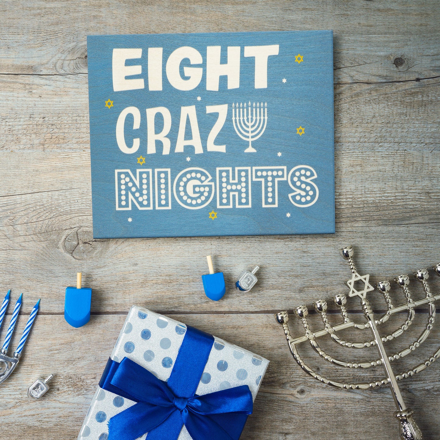 Hanukkah Decorations, Hanukkah Party Decorations, Chanukah Decorations, Hanukkah Gifts, 7.25x6 Inch Wood Sign, 8 Crazy Nights