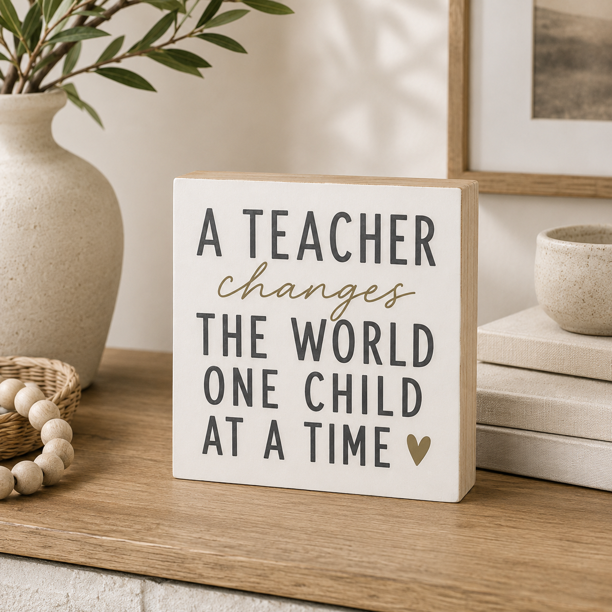 A Teacher Changes the World One Child at a Time Wooden Sign