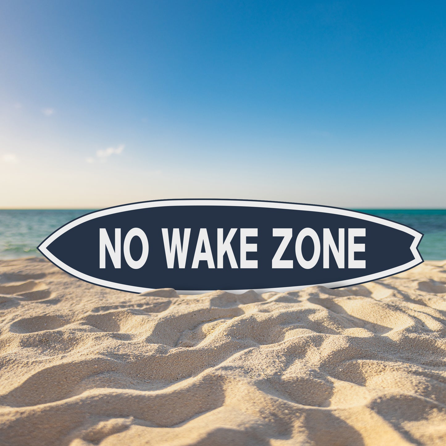 Outdoor No Wake Zone Surfboard Wall Art, Surfboard Sign, PVC for Outside and Inside, Blue and White Nautical Design, 5 Foot
