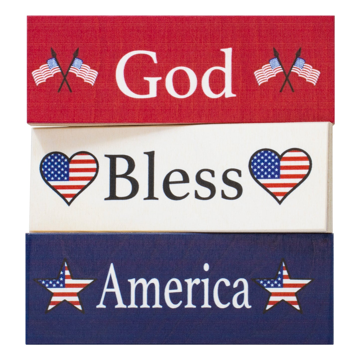 JennyGems American Pride Gifts, God Bless America Signs, Wood Blocks Set of 3, 5.5x2 in, Patriotic American Decorations, USA Tiered Tray Decor, Mantel Decor, Patriotic Home Decor, Made in USA