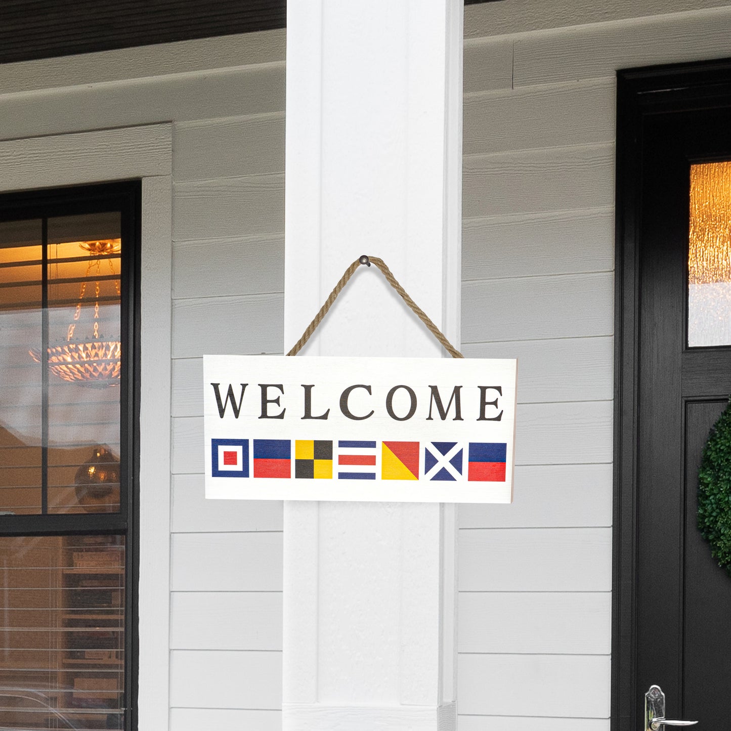 JennyGems Coastal Welcome Sign for Front Door, Front Door Decor, Porch Decorations, Welcome Door Sign Nautical Decor Maritime Flags