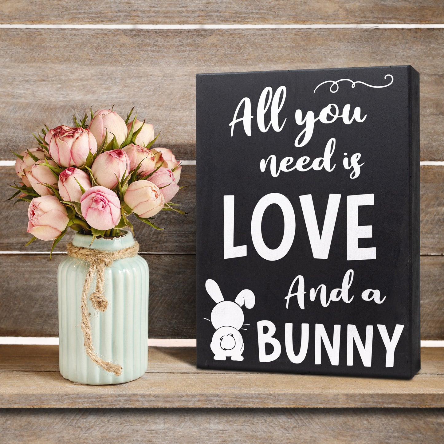 All You Need Is Love and a Bunny Wood Sign