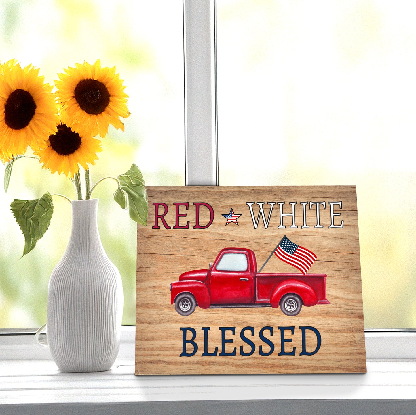 Red White and Blessed Wooden Patriotic Sign
