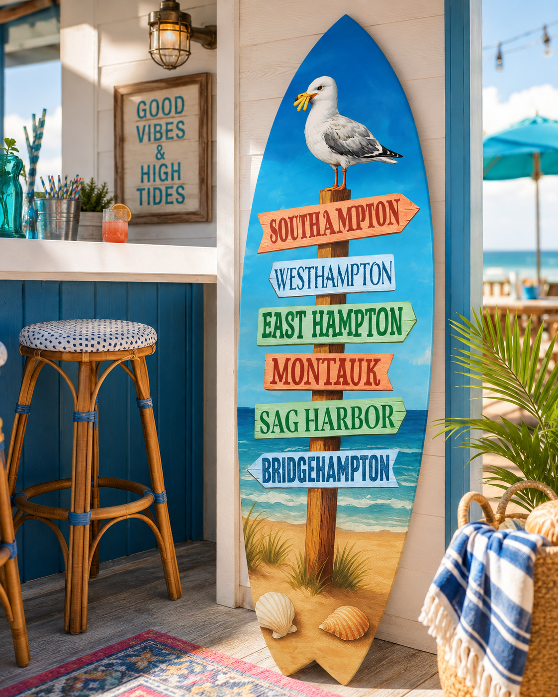 Southampton, Montauk, Sag Harbor  Surfboard Wall Sign Coastal Decor for Beach Houses