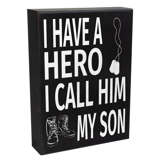 JennyGems I Have A Hero I Call Him My Son Wood Sign, Patriotic Military Home Decor, Proud Military Mom and Dad Gifts, Son Gifts, Military Gifts, Dog Tags, American Pride, Patriotic Decor, American Made