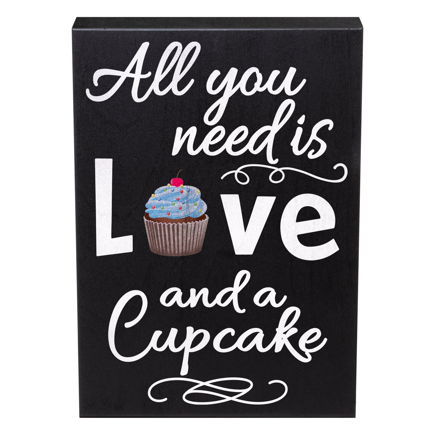 JennyGems All You Need Is Love and a Cupcake Sign, 6x8 Inches Wood Box Sign, Cupcake Gifts and Decor, Cupcake Themed Decor, Bakery Signs, American Made