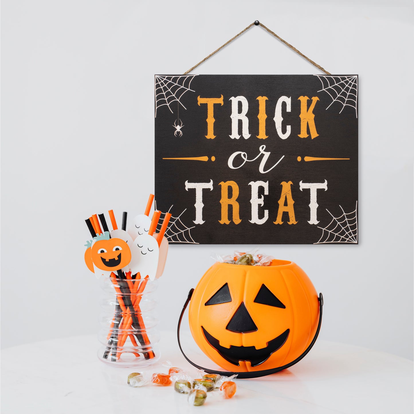 JennyGems Halloween Decor, Trick or Treat Sign, Halloween Decorations, Halloween Door Sign for Front Door, 10x12 Inch Wood Sign Halloween Wall Decor, Fall Decor, Halloween Party Decorations