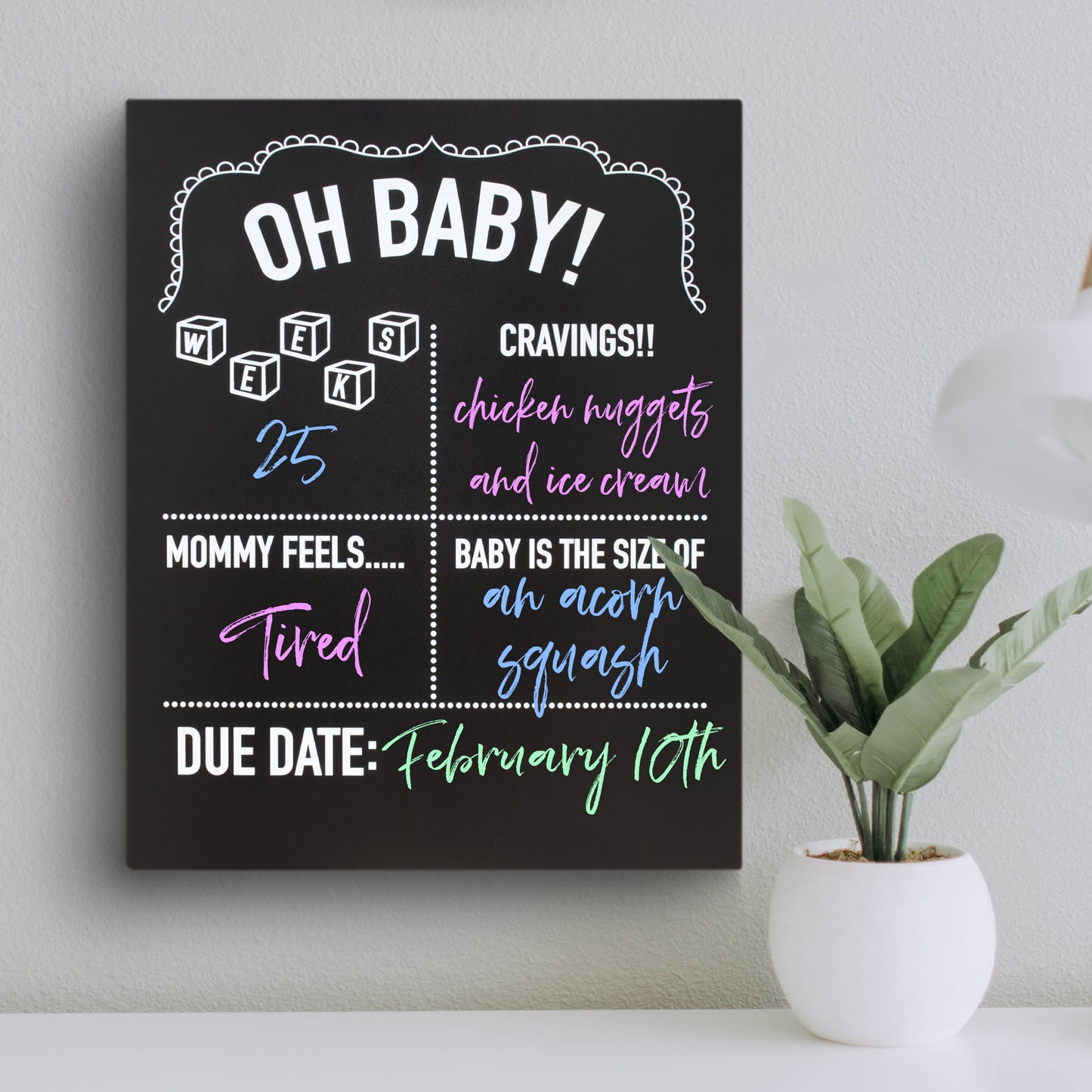 JennyGems Pregnancy Announcement Chalkboard, 11.5"x14.5" Reusable Weekly Pregnancy Tracker Photo Prop Board, Monthly Milestones Baby Bump Countdown, Pregnancy Timeline Wood Chalkboard Sign