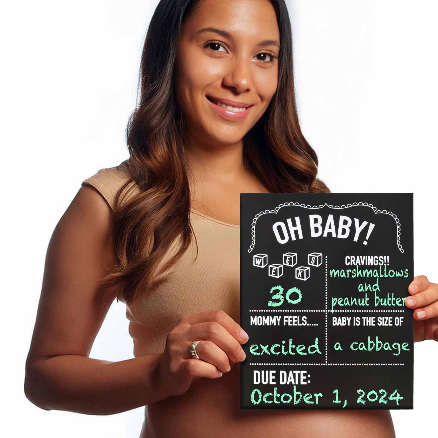 JennyGems Pregnancy Announcement Chalkboard, 11.5"x14.5" Reusable Weekly Pregnancy Tracker Photo Prop Board, Monthly Milestones Baby Bump Countdown, Pregnancy Timeline Wood Chalkboard Sign
