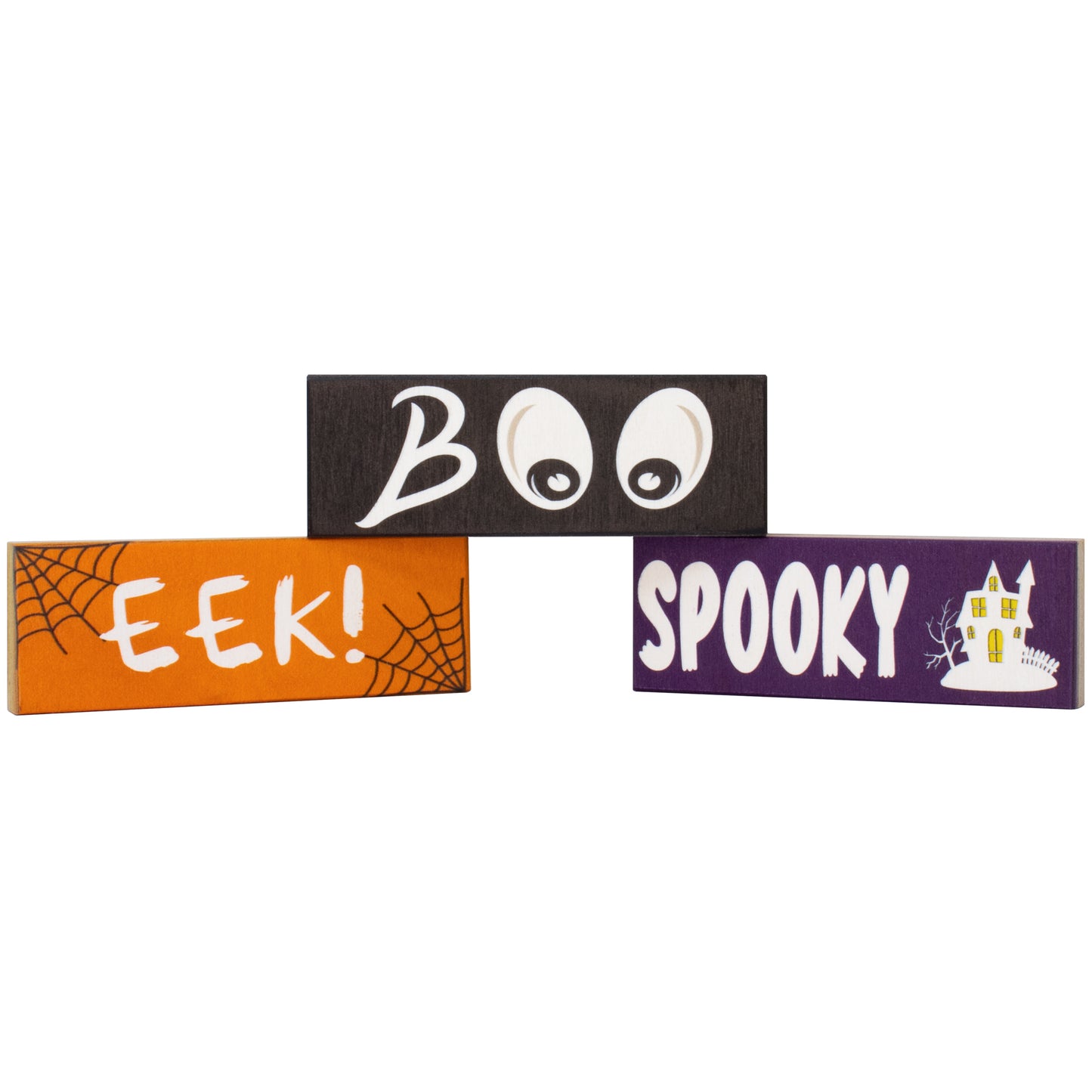 JennyGems Halloween Decorations, Boo Eek Spooky Mini Wooden Block Signs, Halloween Tiered Tray Decor, Halloween Party Decorations, Made in USA
