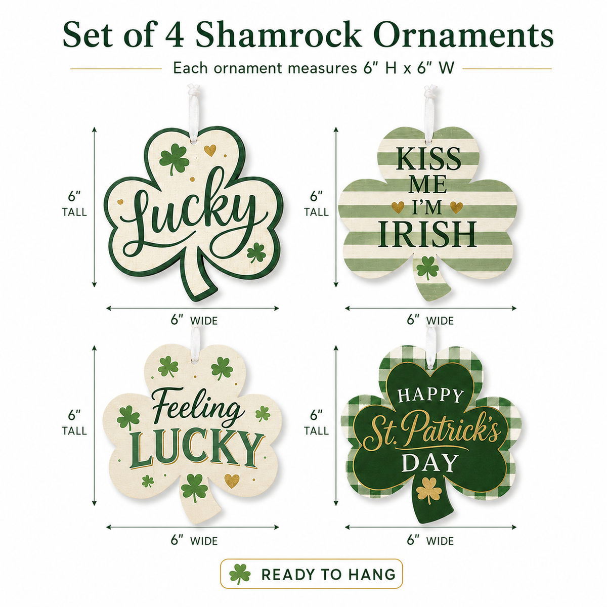 Shamrock Ornaments 4pc Set, St. Patrick's Day Decor