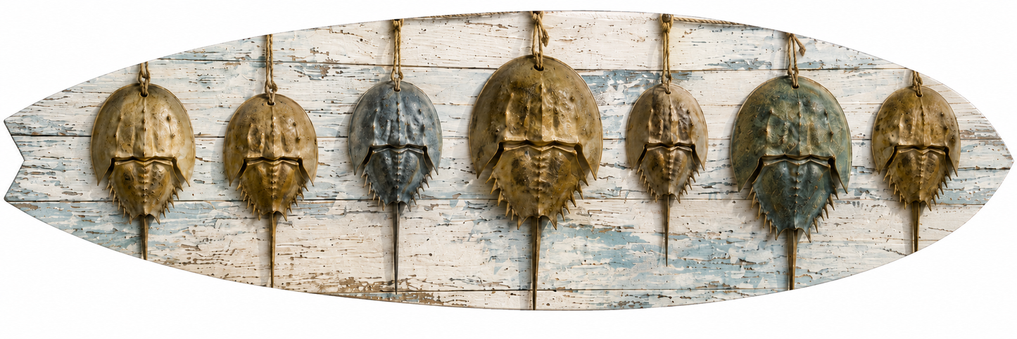 Horseshoe Crab Surfboard Wall Art | JennyGems | Coastal Marine Life Decor, Indoor Outdoor PVC