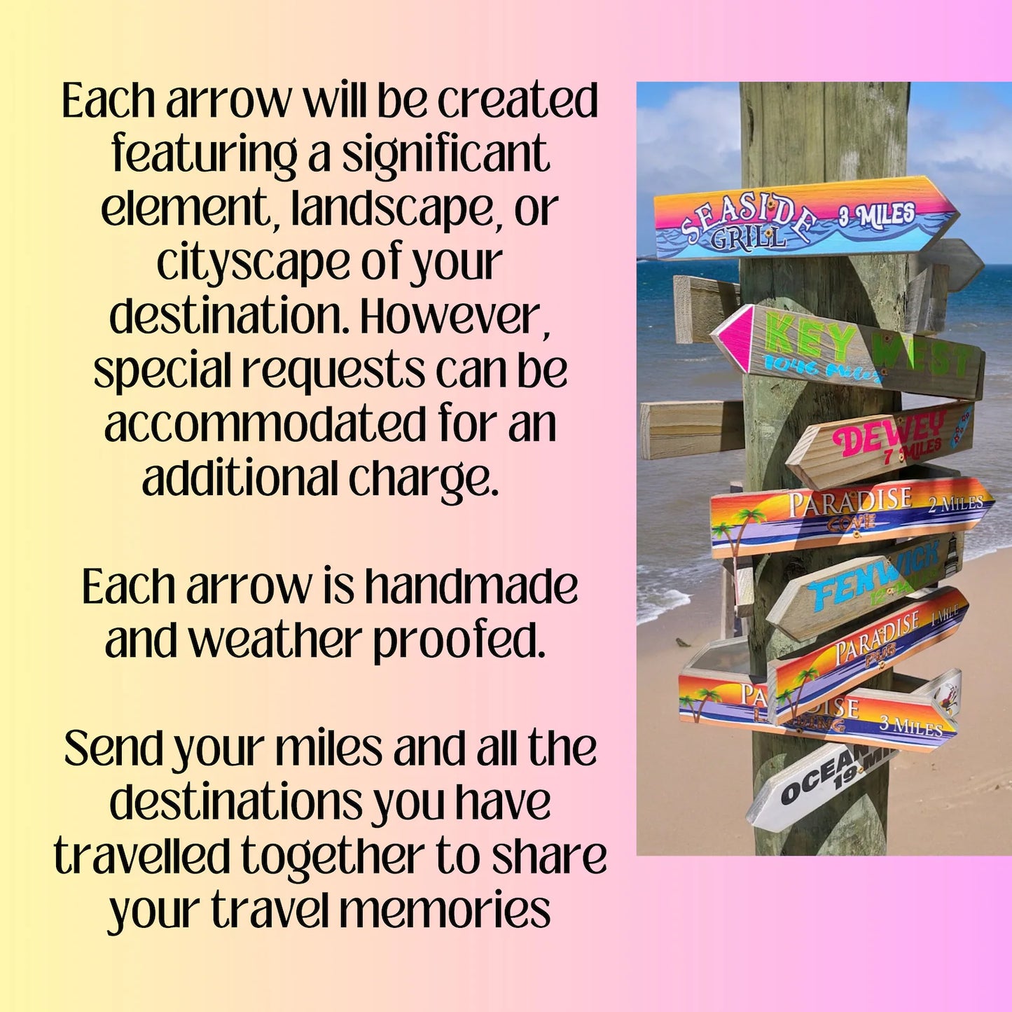 Destination Sign Arrow for Signpost, Directional Key West Style, Customized, Travel Journey of Love Gift Idea