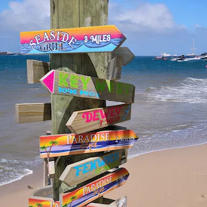 Destination Sign Arrow for Signpost, Directional Key West Style, Customized, Travel Journey of Love Gift Idea