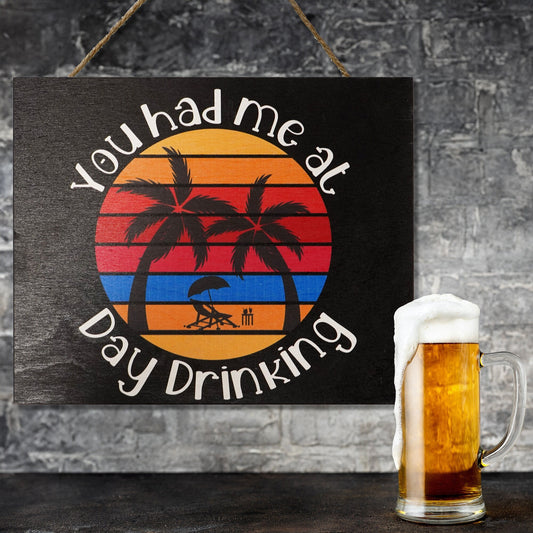 Funny Day Drinking Wooden Sign: Home Bar Decor