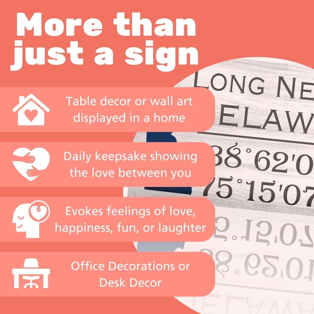 Long Neck Delaware Sign: Compass Coordinates, Beach House Decor