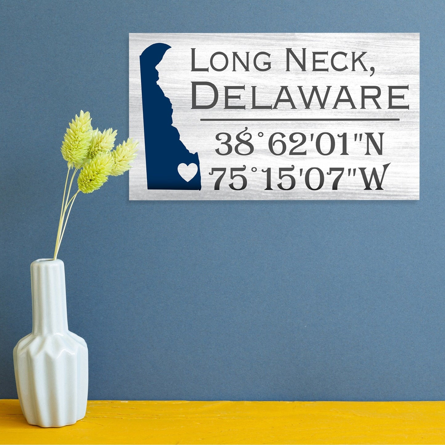 Long Neck Delaware Sign: Compass Coordinates, Beach House Decor