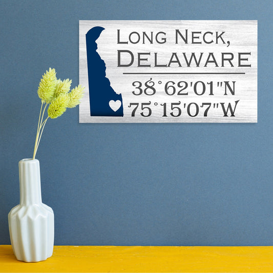 Long Neck Delaware Sign: Compass Coordinates, Beach House Decor
