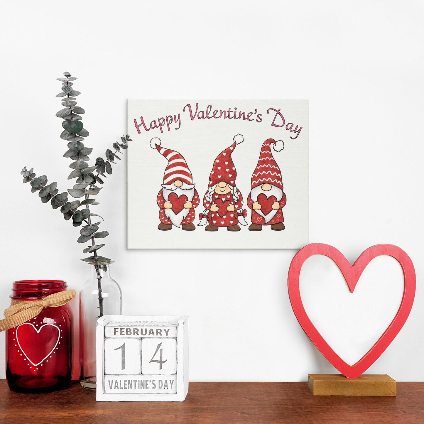 Valentines Gnomes Sign: Happy Valentine's Day Wooden Decor