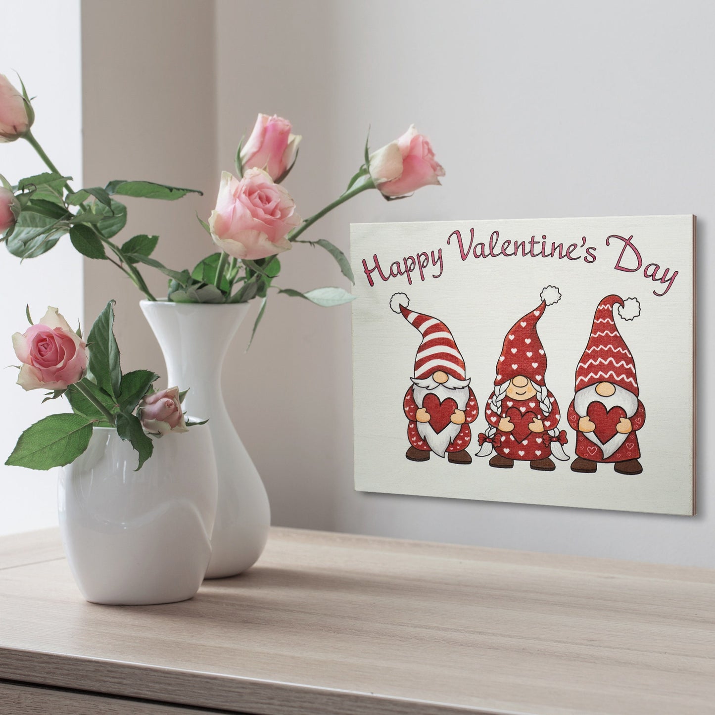 Valentines Gnomes Sign: Happy Valentine's Day Wooden Decor
