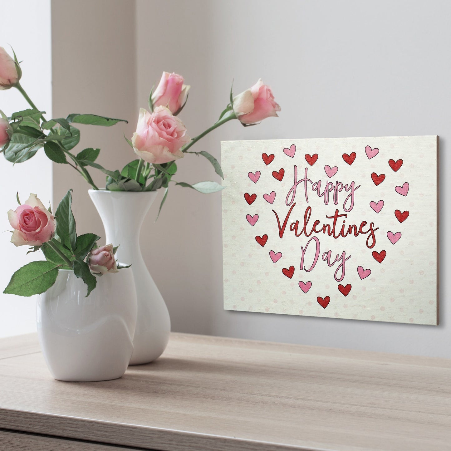 Happy Valentine's Day Wood Sign: Red & Pink Hearts Decor