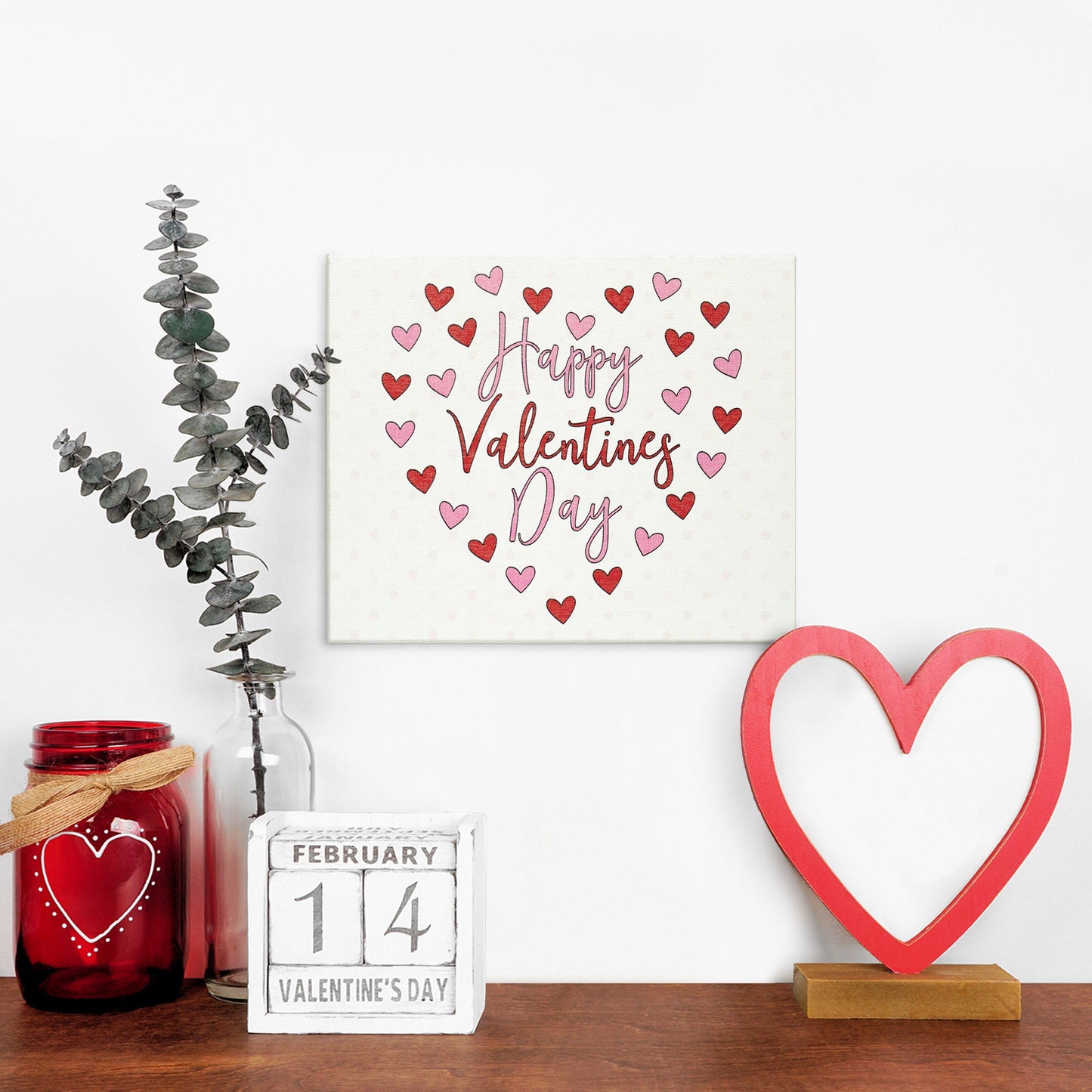 Happy Valentine's Day Wood Sign: Red & Pink Hearts Decor