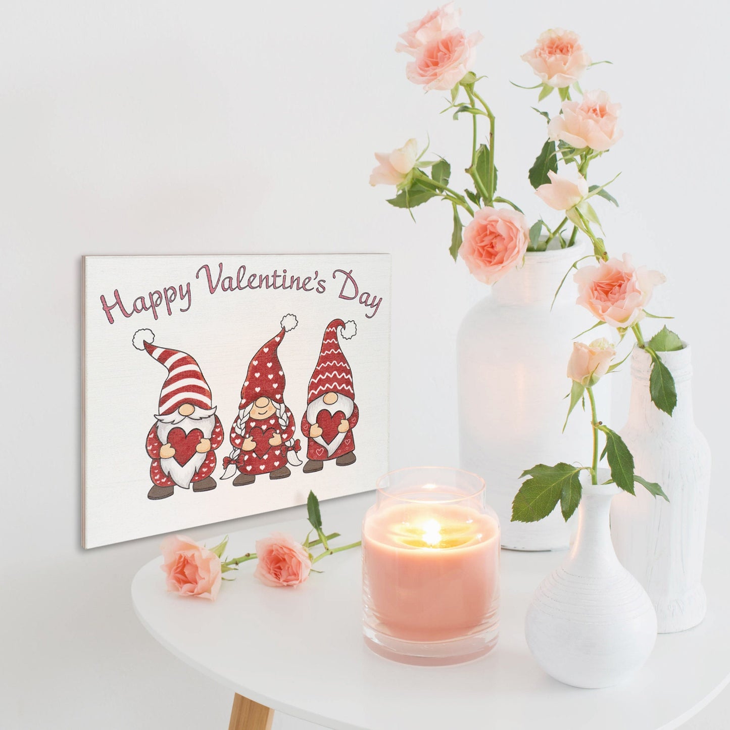 Valentines Gnomes Sign: Happy Valentine's Day Wooden Decor
