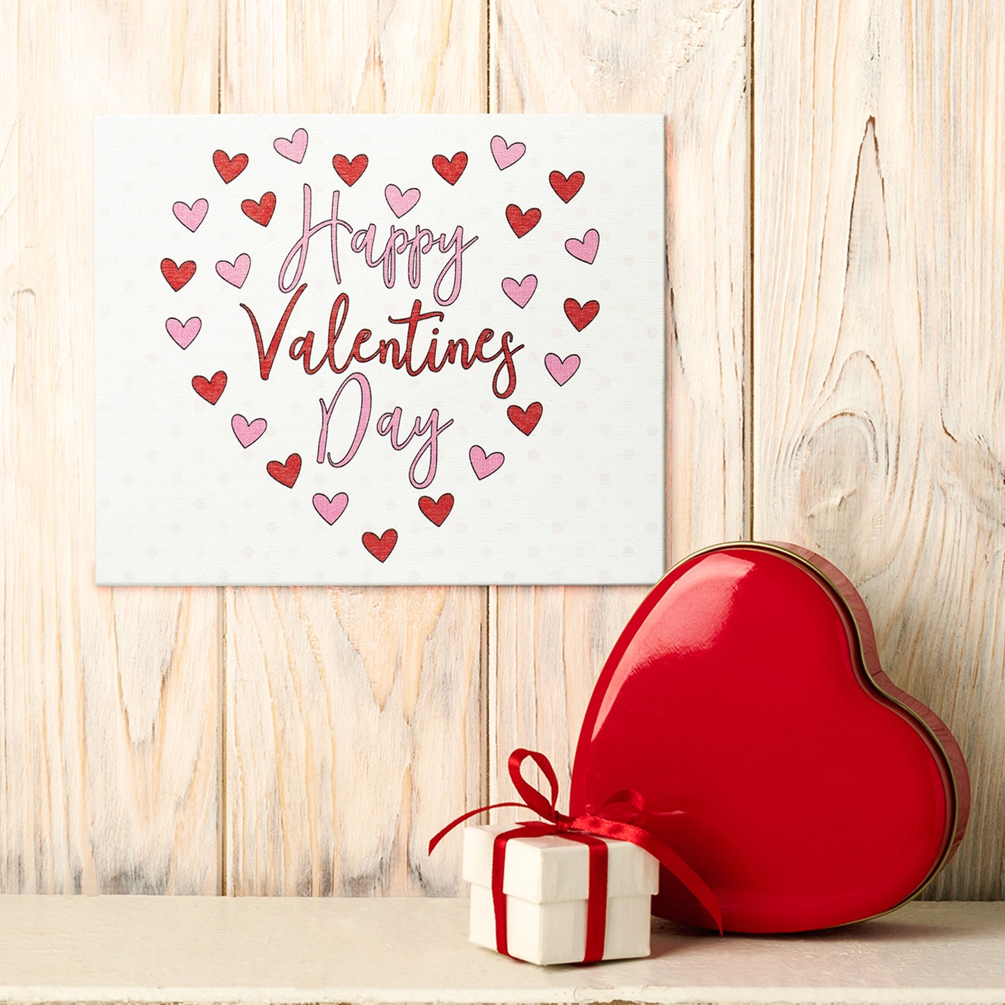 Happy Valentine's Day Wood Sign: Red & Pink Hearts Decor