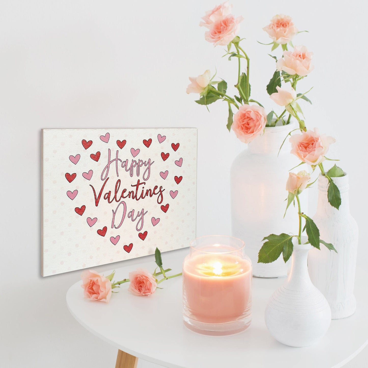 Happy Valentine's Day Wood Sign: Red & Pink Hearts Decor