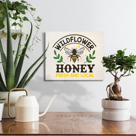 Wildflower Honey Bee Wood Sign: Spring Wall Decor