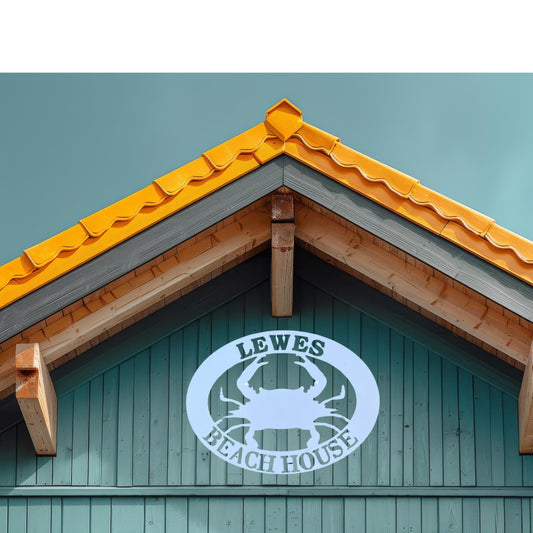 Personalized Beach House Sign: Coastal Crab Decor, Weatherproof PVC