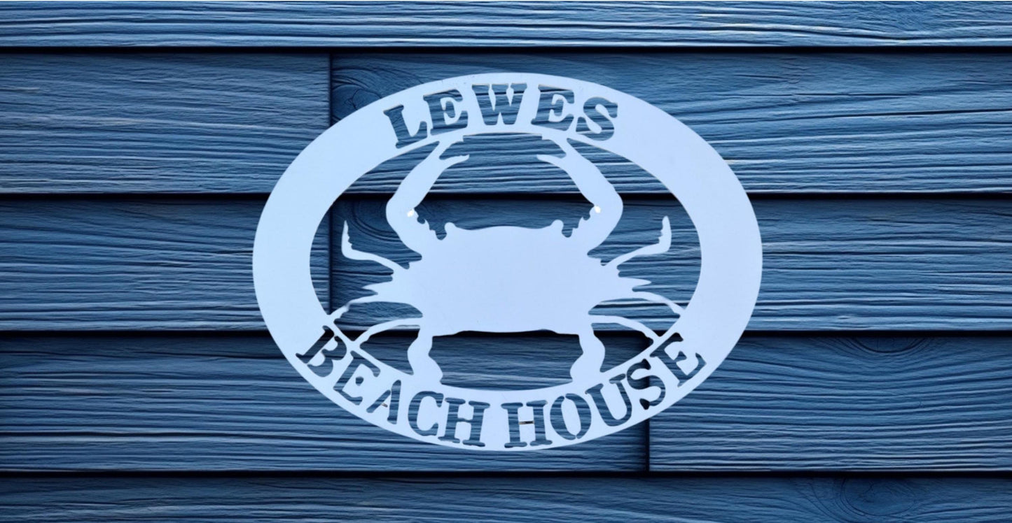 Personalized Beach House Sign: Coastal Crab Decor, Weatherproof PVC