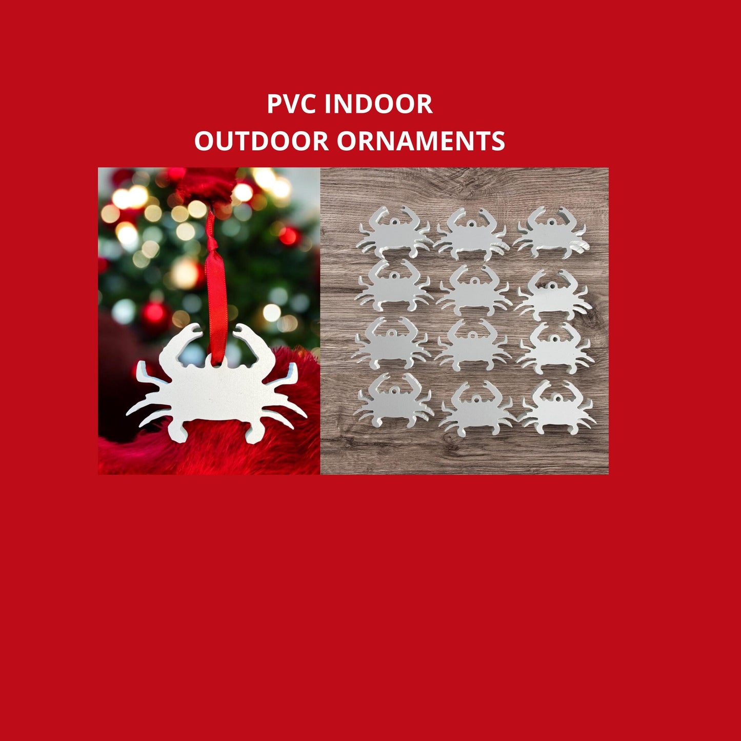 PVC Crab Christmas Ornaments: Coastal Decor with Red Ribbon (Set of 12)