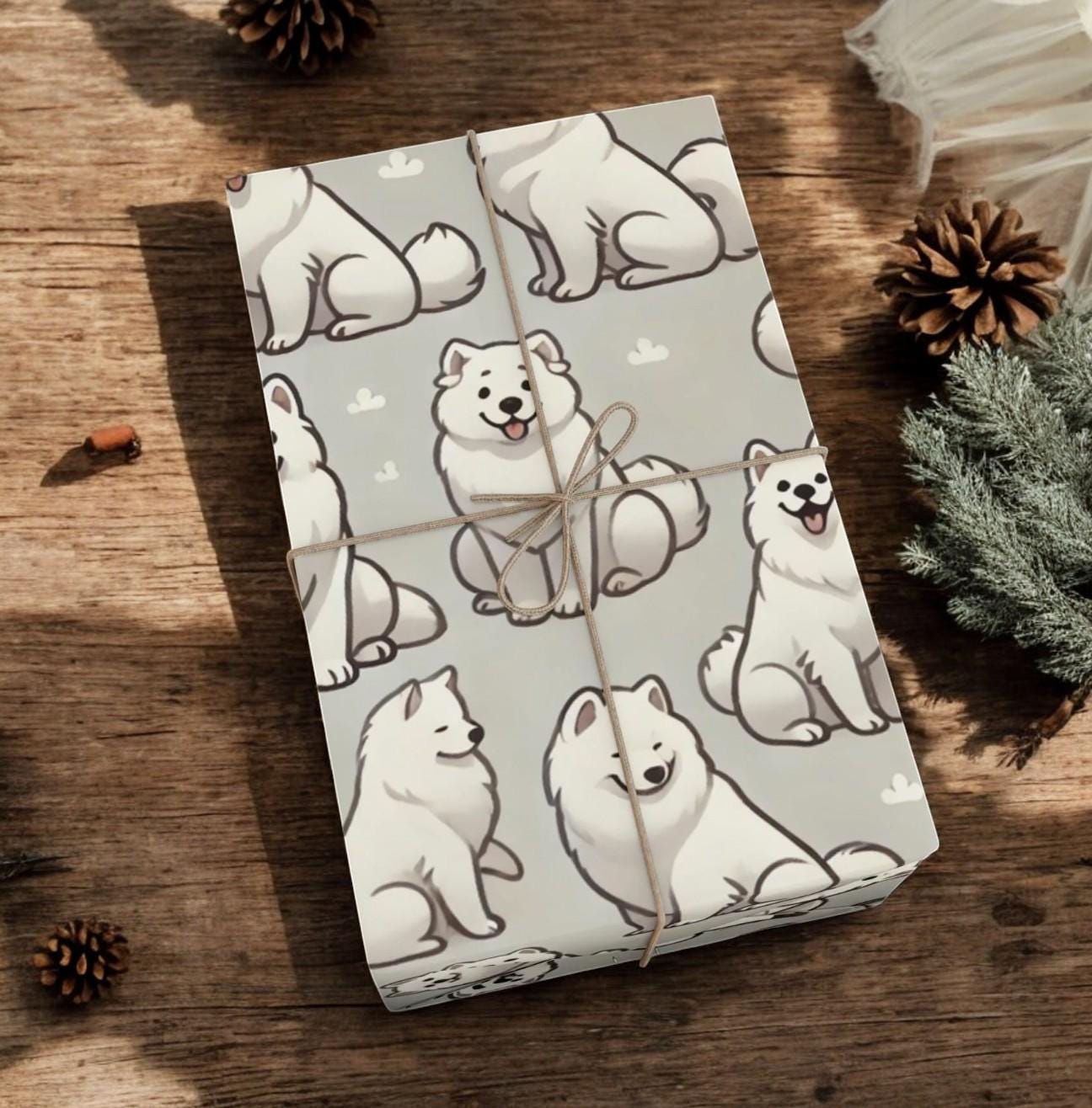 Samoyed Dog Gift Wrap Papers, Luxurious but Cute and Playful, Perfect for Dog Lovers, Birthdays, Holidays, Baby Showers, and Special Gifts