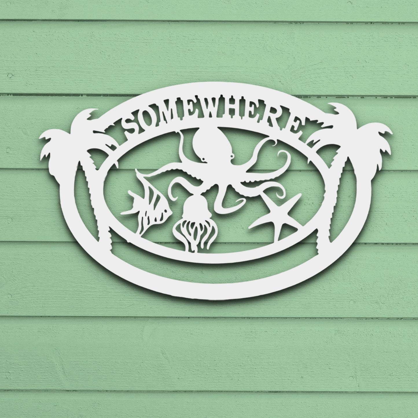 Outdoor Octopus Coastal PVC Sign: Palm Trees, Beach Home Decor, Somewhere