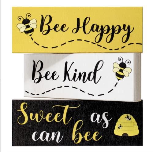 Bumble Bee Decor, Bee Decorations, Bee Happy Bee Kind Sweet, Farmhouse Spring Tiered Tray Decor, Bumble Bee Gift, Mini Wood Block Signs