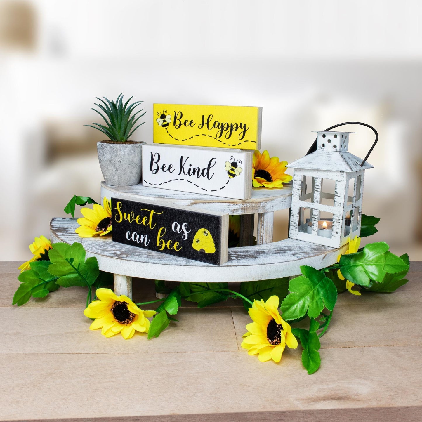 Bumble Bee Decor, Bee Decorations, Bee Happy Bee Kind Sweet, Farmhouse Spring Tiered Tray Decor, Bumble Bee Gift, Mini Wood Block Signs