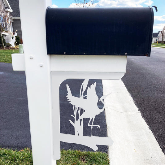 Egret Heron Mailbox Bracket: Weather Resistant PVC, Wings Expanded
