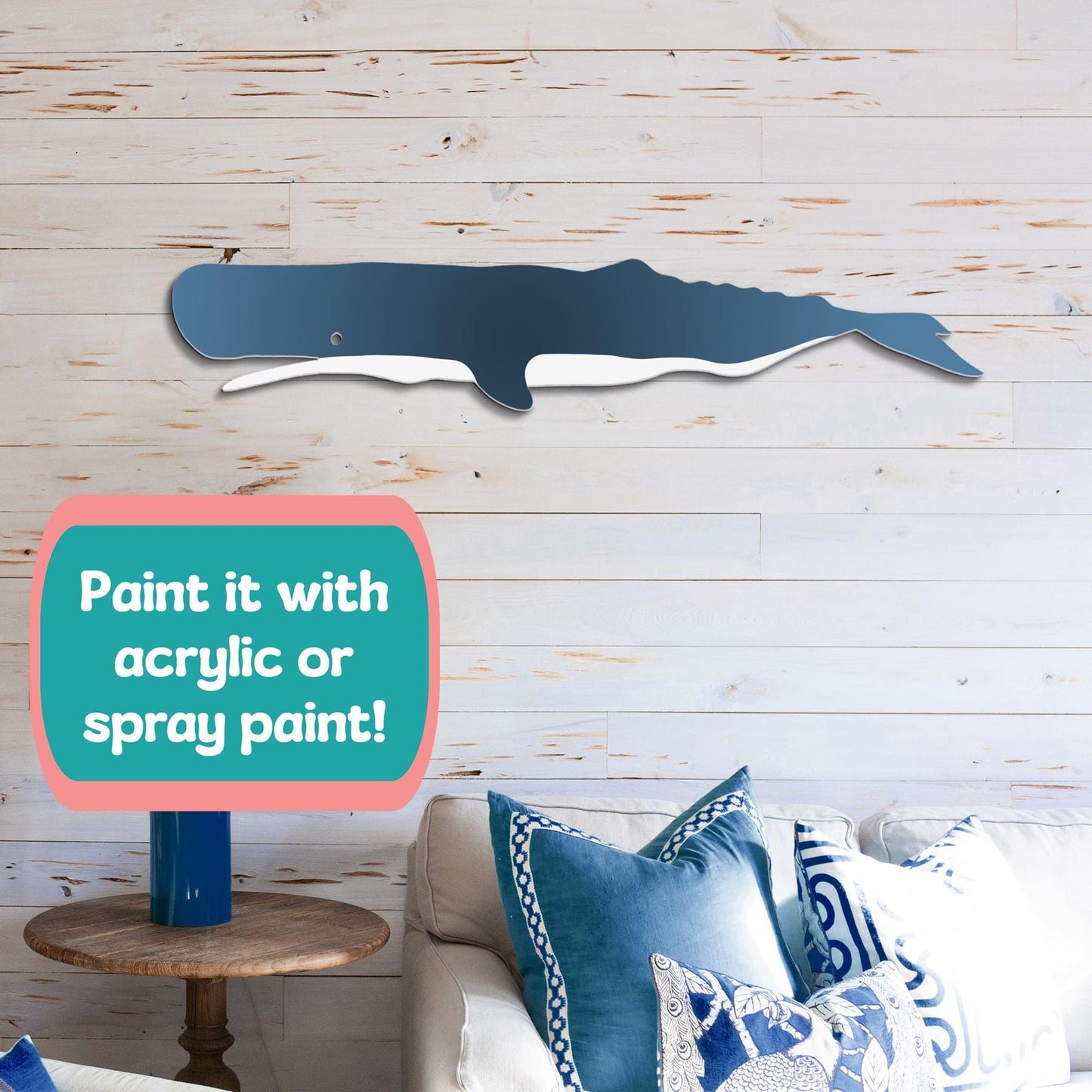 White Whale PVC Sign: Coastal Beach House Decor