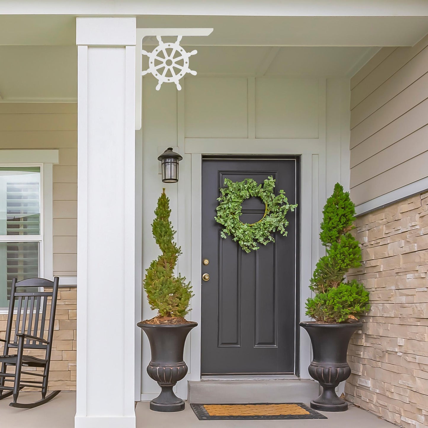 Nautical Wheel Mailbox Bracket: White PVC Porch Decor