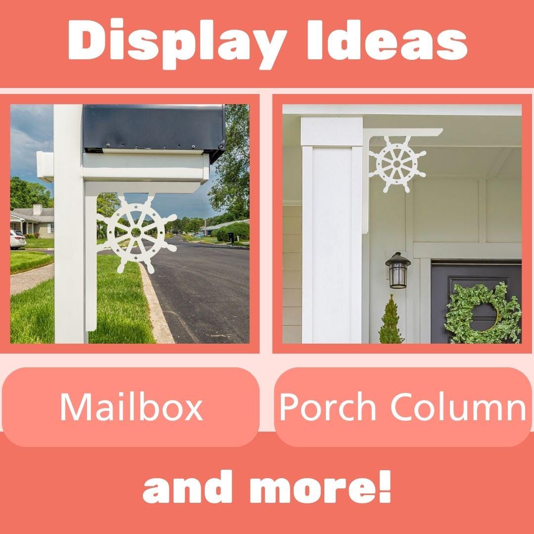 Nautical Wheel Mailbox Bracket: White PVC Porch Decor